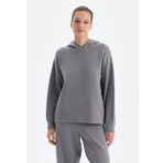 Dagi Kadın Kapüşonlu Soft Tuşeli Sweatshirt, Örme, Gri Melanj, XL