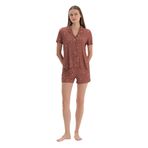 Dagi Kadın Leopar Desenli Gömlek Şort Pijama Takımı, Modal, Kiremit, M