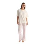 Dagi Kadın Pijama Takımı, Ekru, Baskı Detaylı, Kısa Kollu Tişört Pantolon, M Beden