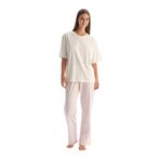 Dagi Kadın Pijama Takımı, Ekru, Baskı Detaylı Kısa Kollu Tişört Pantolon, XL Beden