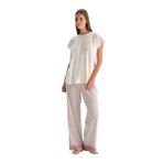 Dagi Kadın Pijama Takımı, Ekru, Pile Detaylı Tişört Pantolon, M Beden