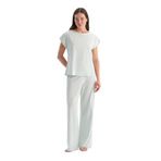 Dagi Kadın Pijama Takımı, Kayık Yaka Kısa Kollu Tişört Pantolon, Su Yeşili, 2XL Beden