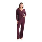 Dagi Kadın Pijama Takımı, Mürdüm Viskon Kaşkorse Tişört Pantolon, XL Beden