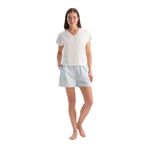 Dagi Kadın Pijama Takımı, V Yaka Kısa Kollu Tişört, Limon Nakışlı Şort, Beyaz, L Beden