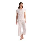 Dagi Kadın Pijama Takımı, V Yaka Kısa Kollu Tişört Pantolon, Açık Pembe, 2XL Beden