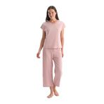 Dagi Kadın Pijama Takımı, V Yaka Kısa Kollu Tişört Pantolon, Gül Kurusu, XL Beden