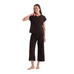 Dagi Kadın Pijama Takımı, V Yaka Kısa Kollu Tişört Pantolon, Koyu Kahve, M Beden