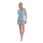 Dagi Kadın V Yaka Kısa Kollu Tişört Şort Pijama Takımı, Viskon, Örme, Buz Mavisi, L