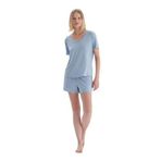 Dagi Kadın V Yaka Kısa Kollu Tişört Şort Pijama Takımı, Viskon, Örme, Buz Mavisi, S