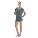 Dagi Kadın V Yaka Kısa Kollu Tişört Şort Pijama Takımı, Viskon, Örme, Su Yeşili, S