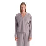 Dagi Kadın V Yaka Uzun Kollu Kadife Sweatshirt, Örme, Kadife, Açık Lila, L