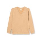 Dagi Kadın V Yaka Uzun Kollu Örgülü Sweatshirt, Örme, Açık Kahve, L