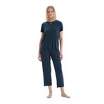Dagi Kadın Yaka Detaylı Kısa Kollu Modal Tişört Pantolon Pijama Takımı, Örme, Indigo, M