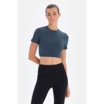 Dagi Koyu Yeşil Bisiklet Yaka Crop T-Shirt - M