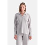 Dagi Polo Yaka Uzun Kollu Sweatshirt Gri Melanj, L, 25WW11322BB, Gri Melanj, kadın