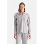 Dagi Polo Yaka Uzun Kollu Sweatshirt Gri Melanj, M, 25WW11322BB, Gri Melanj, kadın