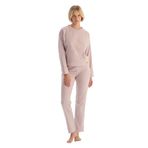 Dagi Slogan Baski Detayli Uzun Kollu Tişört Pantolon Pijama Takimi Lila