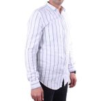 Dagoster DMG23-114098 Beyaz Lacivert Günlük Hasır Keten Normal Kalıp Uzun Kol Erkek Gömlek - 2XL - Beyaz - Lacivert