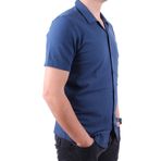 Dagoster DMG23-118381 İndigo Örme Apaj Yaka Dar Kalıp Kısa Kol Erkek Gömlek İNDİGO S