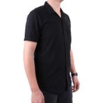 Dagoster DMG23-118381 Siyah Örme Apaj Yaka Dar Kalıp Kısa Kol Erkek Gömlek - 2XL