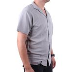 Dagoster Dmg23-199598 Gri Ottoman Örme Apaj Yaka Oversize Kalıp Kısa Kol Erkek Gömlek