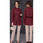 Dagü Design Kadın bordo tesettür seyyar kuşaklı düğmeli poplin tunik gömlek rahat kalıp