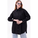 Dagü Design Kadın oversize rahat kalıp poplin siyah gömlek tunik