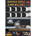 Dahua 8 Kameralı Sesli Ahd Güvenlik Kamera Seti - 1080P Full Hd Dvr Kayıt Cihazı - 2000 GB HDD Dahil - Renk