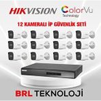 Dahua Hikvision 12 Kameralı 2 Mp Colorvu İp Güvenlik Kamera Seti Ds-2cd1027g2h-liuf (dahili Mikrofonlu)