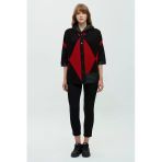 Daido Oversize Kapüşonlu 3/4 Kol Kadın Hırka - Geometrik Desen
