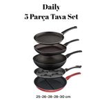 Daily 5 Parça Tava Seti 5 Li Çeyiz Tava Set Wok, Grill, Krep, Burger Pankek, Cingöz Kızartma Tavası