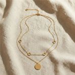 Daire Halka Gurme Zincir Çift Çelik Kolye - 14K Altın Kaplama - 42+5 cm / 1 mm