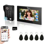 Daire için 4 Kablolu Görüntülü İnterkom Sistemi, 1080P Kapı Zili Diyafon Kiti ile 7 İnç Dokunmatik Monitör, Parmak İzi, RFID Kartı, Ev Villa için Şifre, TUYA 32G (Siyah (1 Monitör))