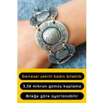 Dairesel Şekilli Motifli Kadın Bileklik Gümüş Kaplama Ayarlanabilir El Yapımı Bileklik
