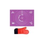 Daisy Home 2'li Set Mor 45X65 cm Silikon Hamur Açma Matı ve Kırmızı Yanmaz Mutfak Fırın Eldiveni - Option-1 - 001-Renkli