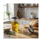 Daisy Home 2'li Set Paslanmaz Çelik Kapaklı Borosilikat Cam Yağdanlık ve Ölçü Kabı - 350ML - Dayanıklı Damlatmaz Sosluk, Sütlük ve Mutfak Hazırlık Sürahisi - Şeffaf Modern Tasarım - Option-1