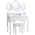 Daisy Home 3 Aynalı ve Tabureli Tuvalet Masası, 7 Çekmece, Eğim Koruması, Lüks, 145 x 90 x 40 Cm, Beyaz RDT91W