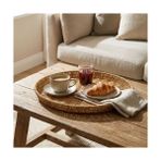 Daisy Home Buffer 35 cm Plastik Rattan Tepsi, Hasır Görünümlü Dekoratif Servis Tepsisi, Mutfak Kahvaltı Sunum Masaüstü Organizer, Çok Amaçlı - Kestane Akaju - Option-1