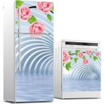Daisy Home Buzdolabı ve Bulaşık Makinası Beyaz Eşya Kaplama 3D Tünel Pembe Gül - Option-1