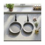 Daisy Home Deconox Papilla Nirvana Eco 2'li Tava Seti - 16 cm ve 20 cm Gri Kırçıl Granit Efektli Yanmaz Yapışmaz Pratik Omlet ve Sos Tavası - Option-1 - --