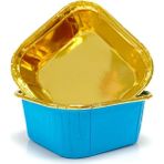 Daisy Home Dolphin 25LI Muffin Kalıbı - Cupcake Kalıpları, Su Geçirmez ve Yağ Geçirmez Pişirme Kağıtları, Ev Veya Parti Için Alüminyum Folyo Pişirme Kek Kapları -Kare Mavi-Altın - Option-1 - 001-Renkli