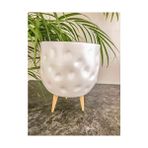 Daisy Home Ev Dekorasyon Aksesuar Beyaz Desenli Toprak Saksı Saksılık Salon Çiçeklik 3 Ayaklı - 19 cm
