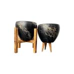 Daisy Home Ev Dekorasyon Siyah Üzeri Mermer Efektli Toprak Saksı Saksılık Salon Çiçeklik Ikili Set 3 Ayaklı- 4 Ayaklı- 15 cm