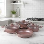 Daisy Home Papilla Nirvana 7 Parça Tencere ve Tava Seti - Tuscany Pembe Kırçıl Renkli Yanmaz Yapışmaz Çeyiz Paketi (20/22/26/26 Cm) - Option-1