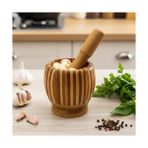 Daisy Home Porsima PBT-409 Doğal Bambu Havan - Sarımsak Döveceği Ahşap Sarımsak Ezici Havan Döveç - Kestane Akaju - Option-1