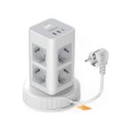 Daisy Home Tessan USB C ile Priz Prizi, 11'i 1 Arada Dikey Priz Şerit, Anahtarlı, Uzatma Kule Fişi, Geri Çekilebilir Uzatma Kablosu ile 2 M, 2500 W Ev, Mutfak Için - 1 Adet - Ahşap