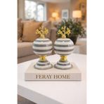 daiza home Ev Dekorasyon Aksesuarı 2 li Küre Dekoratif Obje Gri Zebra Gold