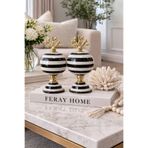 daiza home Ev Dekorasyon Aksesuarı 2 li Küre Dekoratif Obje Siyah Zebra Gold