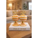 daiza home Ev Dekorasyon Aksesuarı 2 li Küre Dekoratif Obje Soft Sarı Zebra Gold