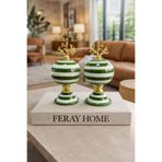 daiza home Ev Dekorasyon Aksesuarı 2 li Küre Dekoratif Obje Yeşil Zebra Gold